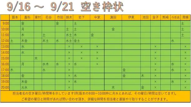 ９月１６日　リハビリ予約状況