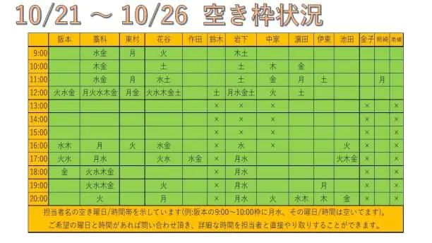 10月21日　リハビリ予約状況