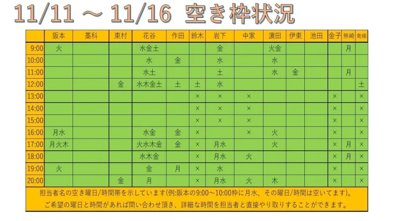 リハビリ予約状況 11月11日